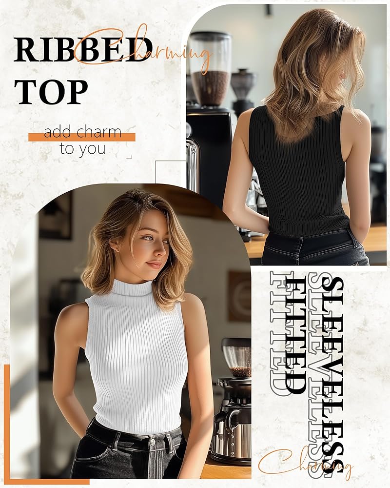 Xaatren 3 Pack Women's Sleeveless Mock Turtlenecks Shirts